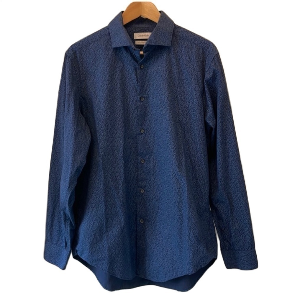 2/$40 SzL 16 32/33 Calvin Klein SlimFit LS shirt EUC worn once Navy/light blue